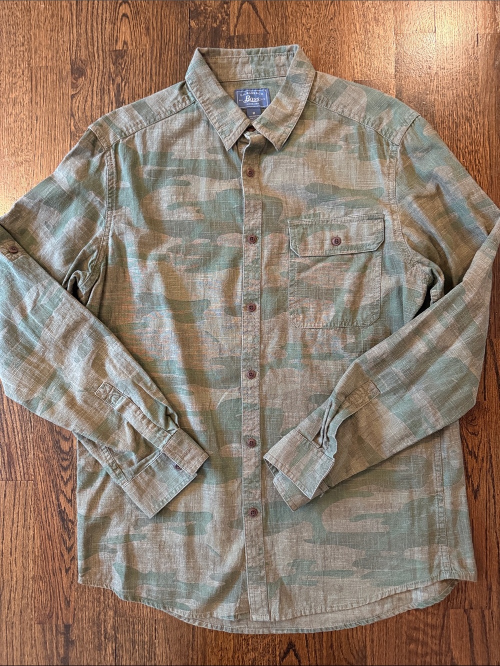 Bass Green Camouflage Lightweight Button-Up Shirt Jacket